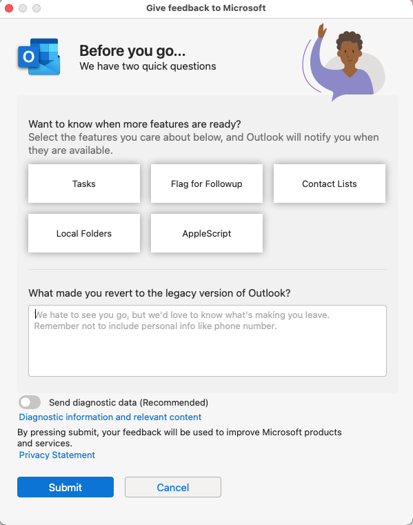 New Outlook for mac export greyed out