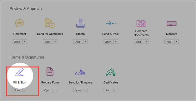 select the fill and sign option