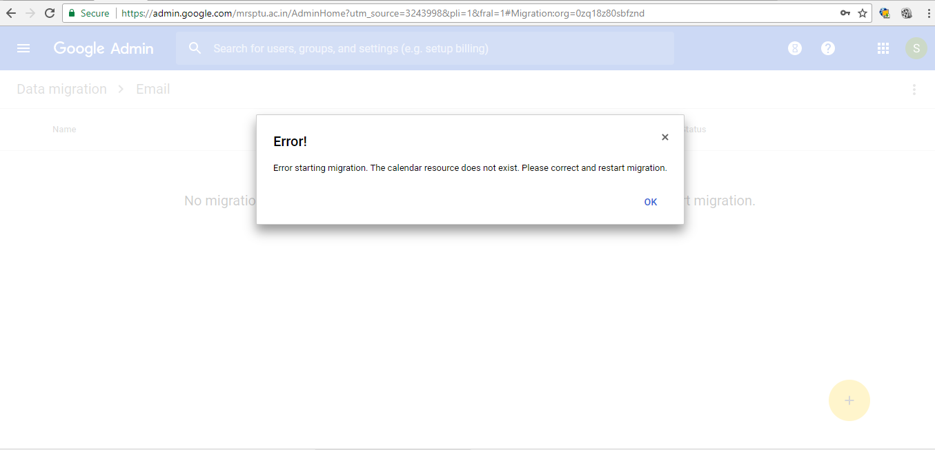 G Suite Data transfer failed