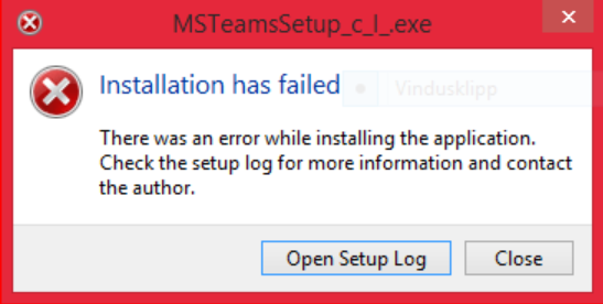error on installation of ms teams