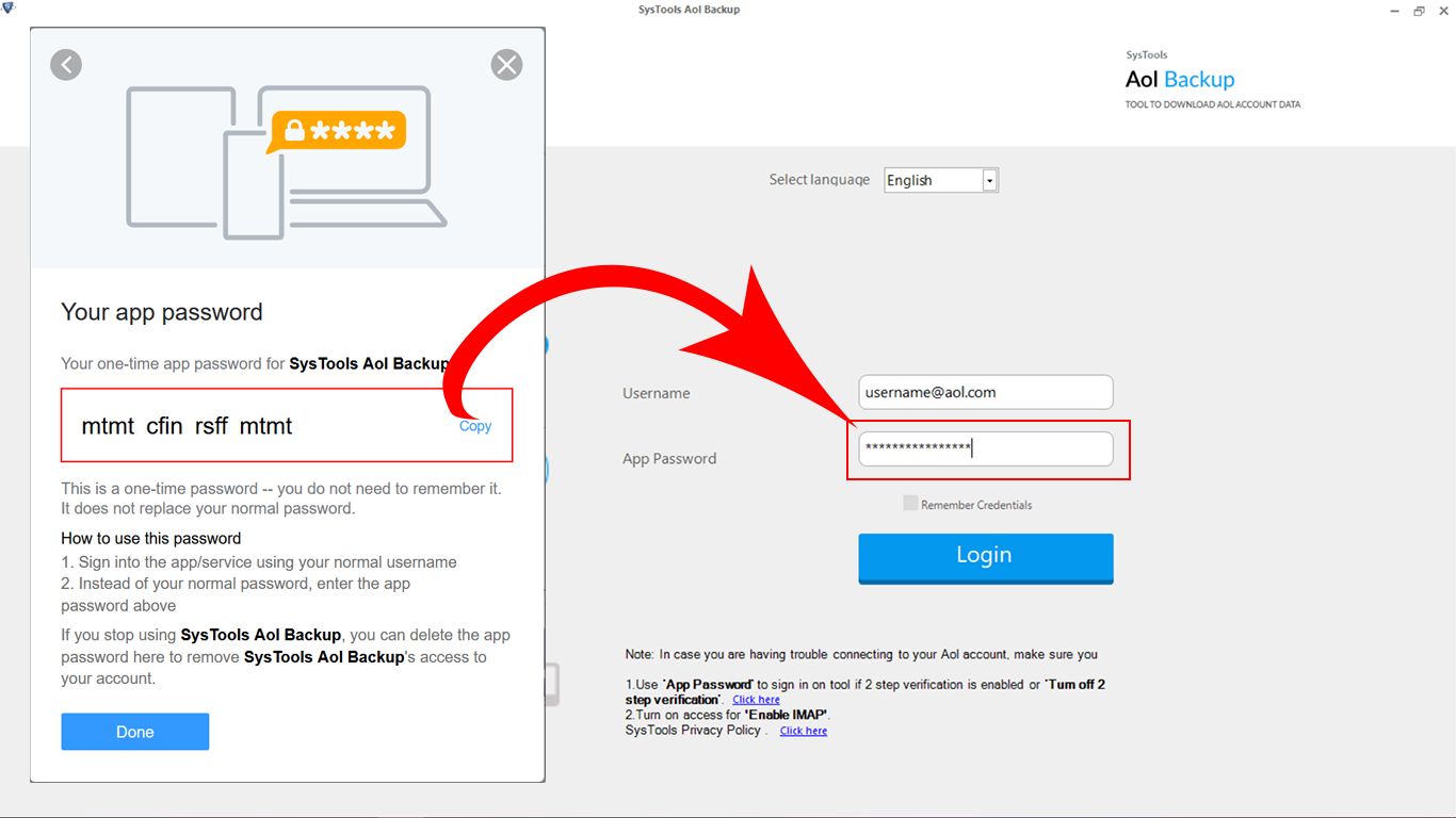 login with app password