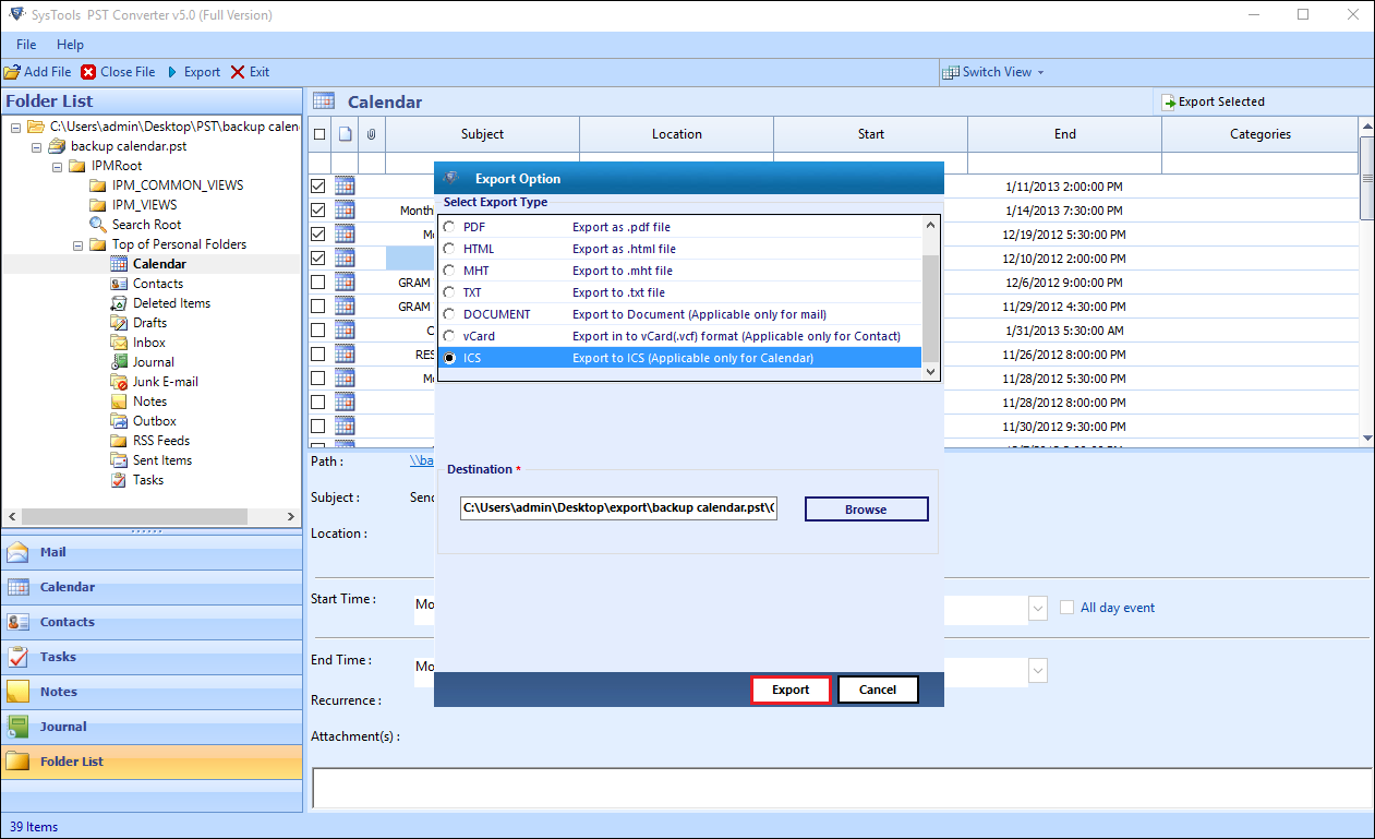 open Outlook calendar without email