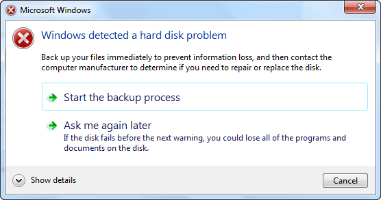 windows detected hard disk problem