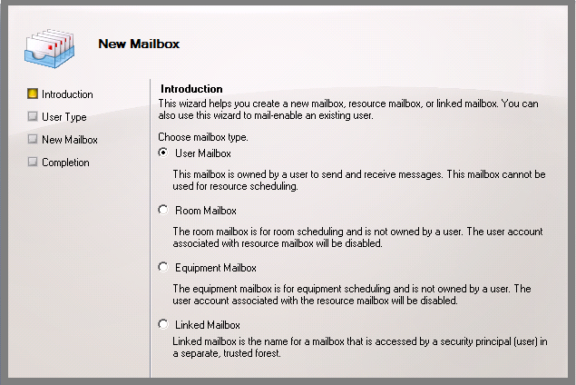 type of exchange mailboxes