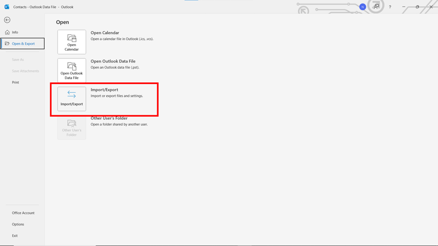 Click the Import / Export Button to Import VCF to Office 365