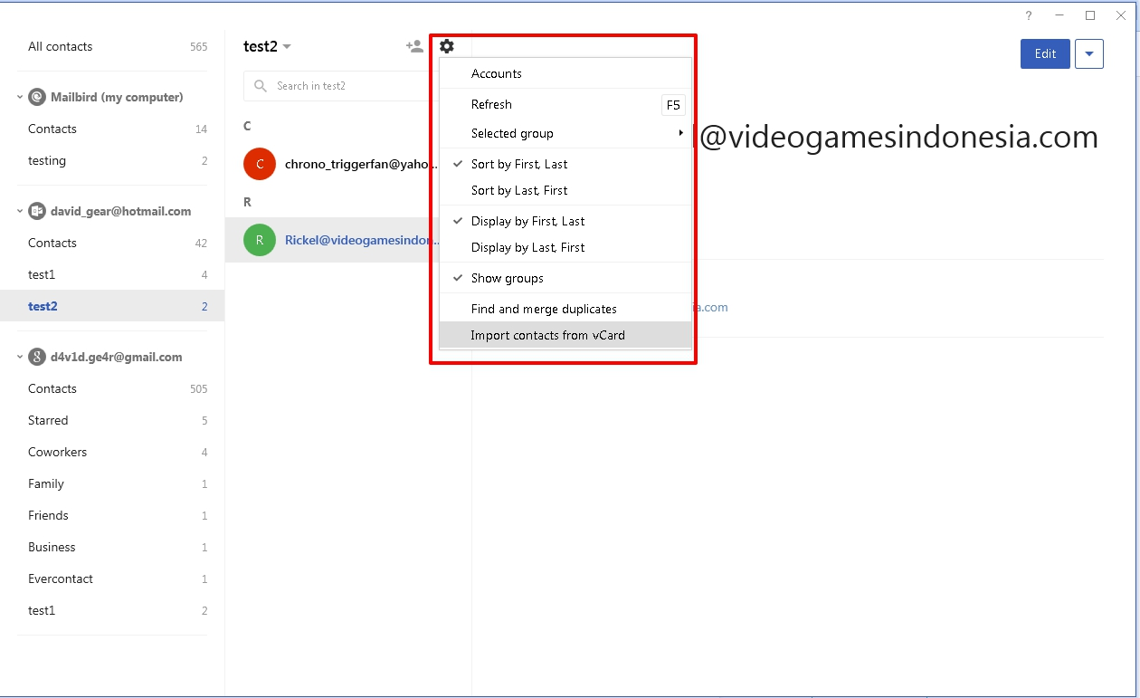 import Excel contacts to Mailbird