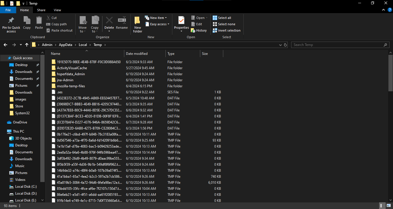 location of temp folder