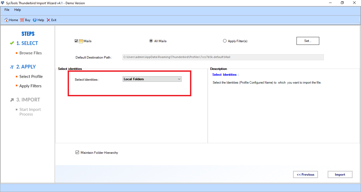 select thunderbird folder