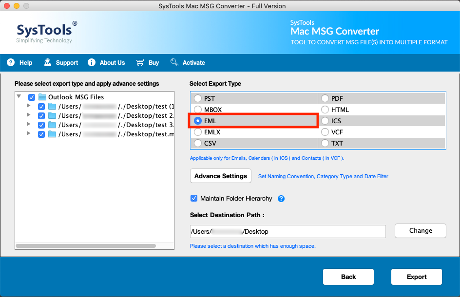 Export MSG Files to EML