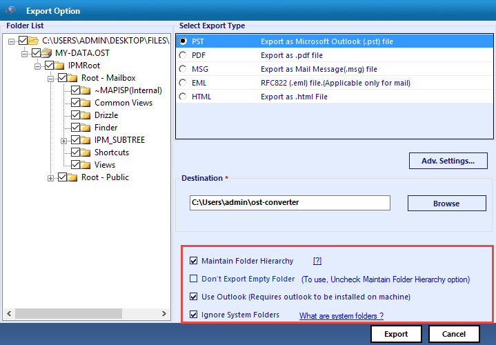Export Options