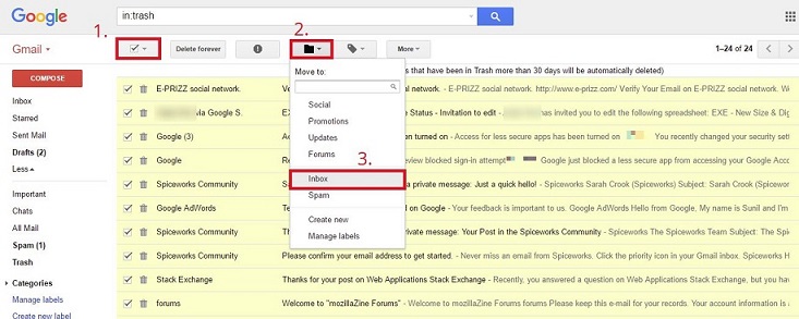 Move all Trash Emails to Inbox