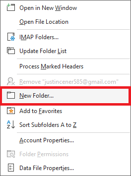 create new folder in outlook