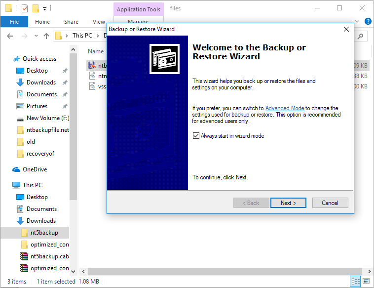 Backup or Restore Wizard