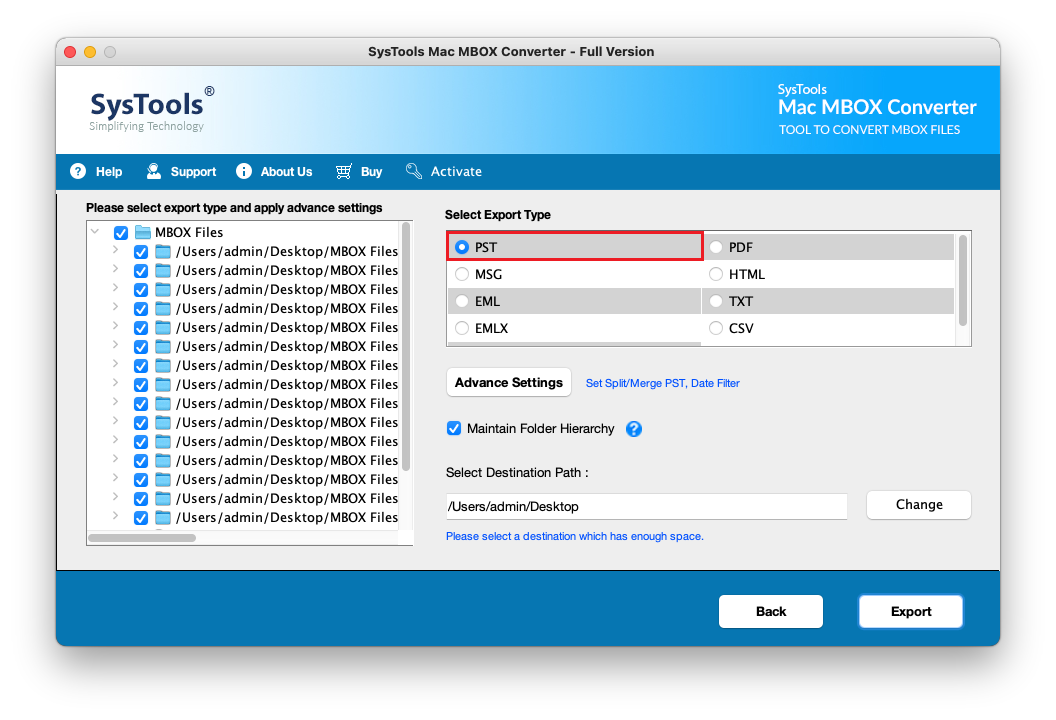 Select location and file format