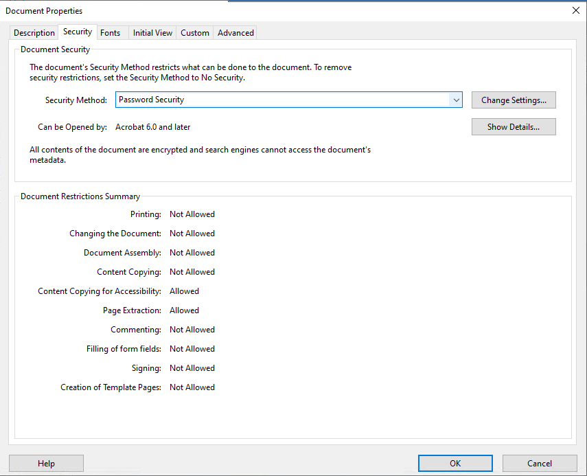 check pdf properties to see restrictions