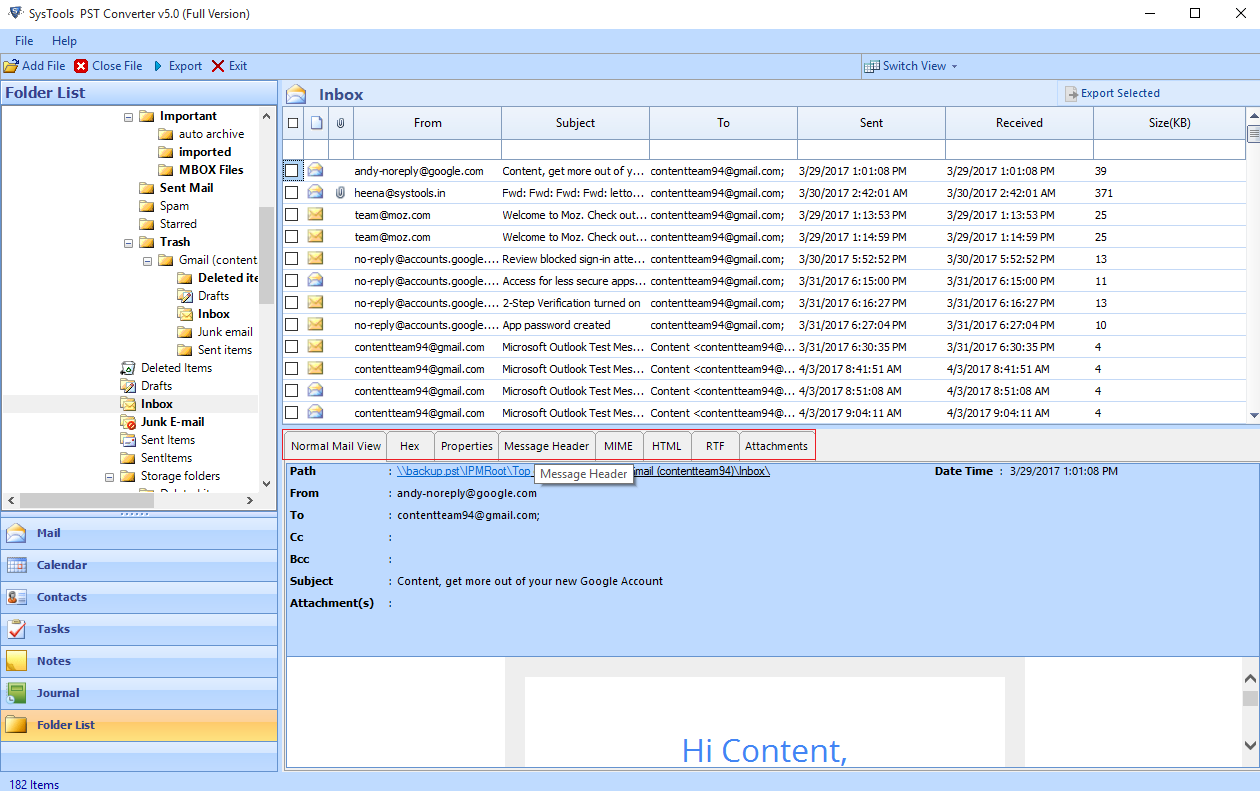 Preview PST File