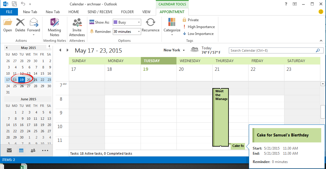 preview calendar in Outlook