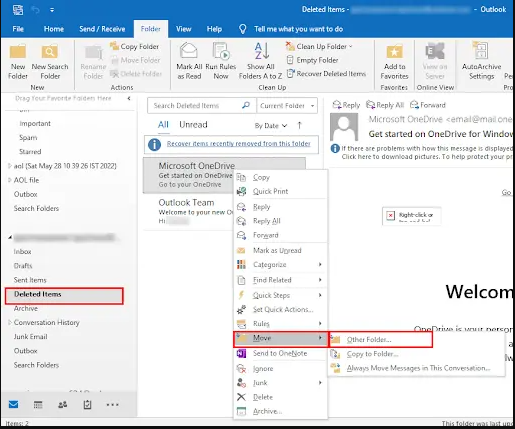 undelete Outlook emails in desktop