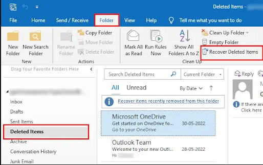 open recoverable items folder