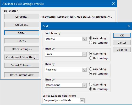 sort emails based on criteria