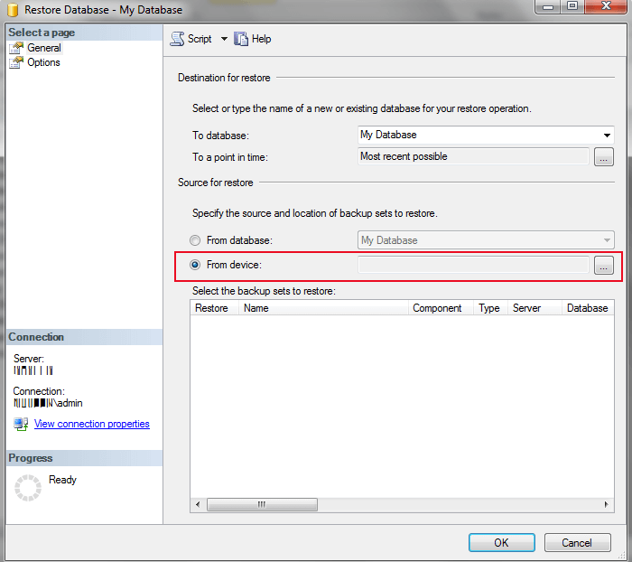 Restore Database From BAK File