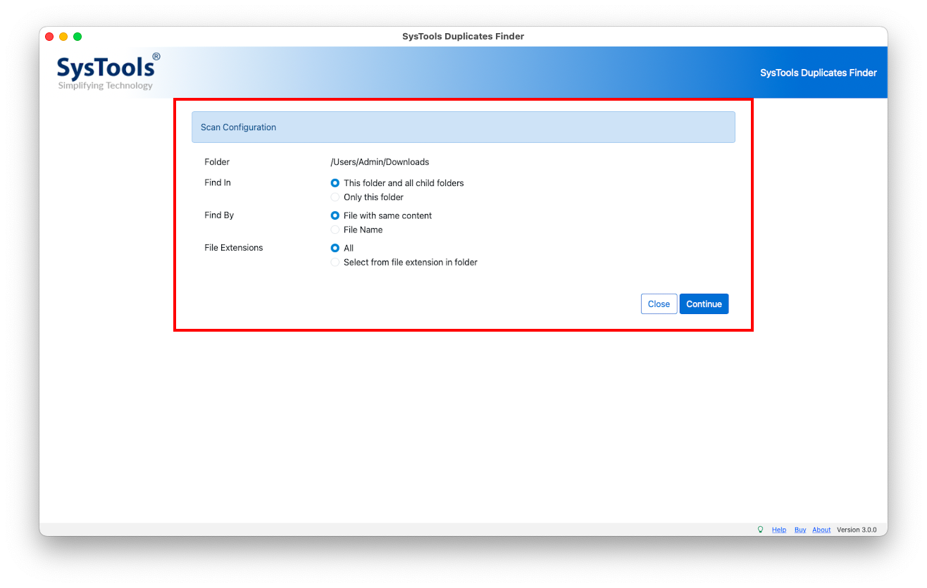 choose the scan configuration