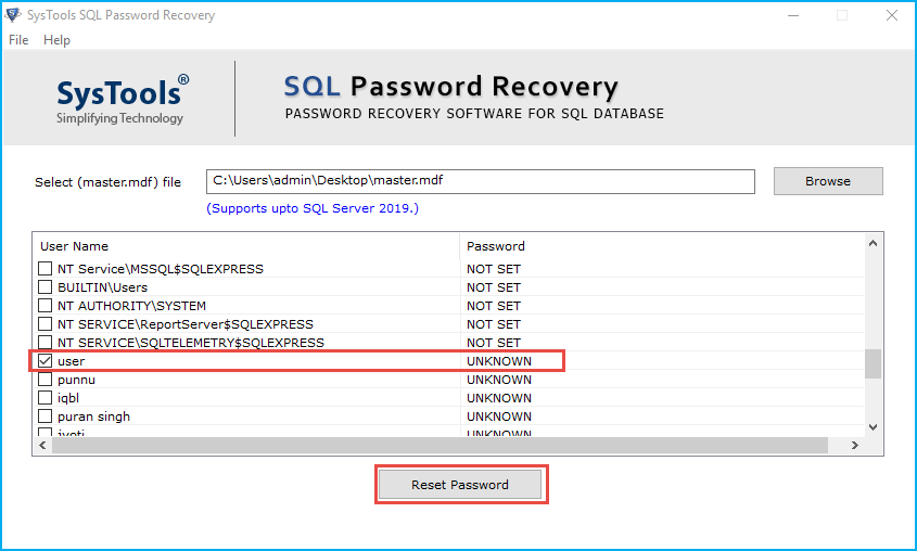 preview master .mdf file login detail