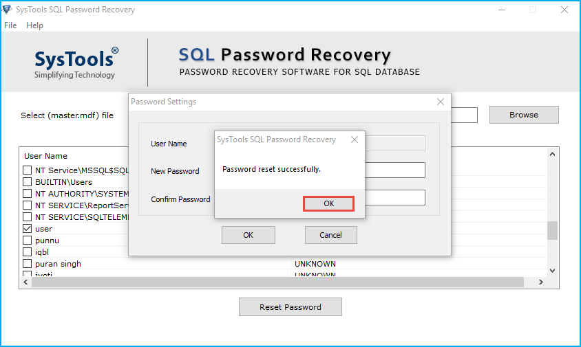 reset sql password
