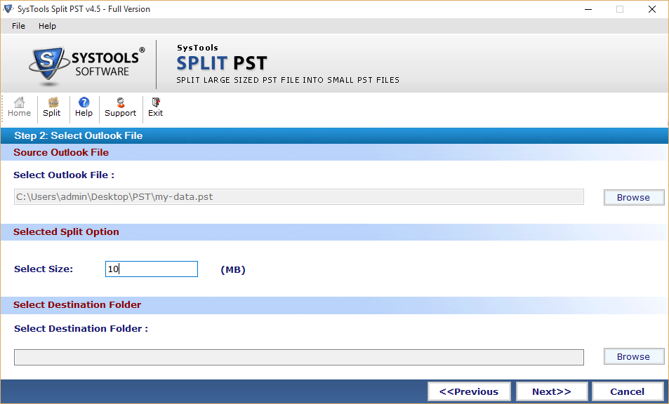 dividir PST Outlook 