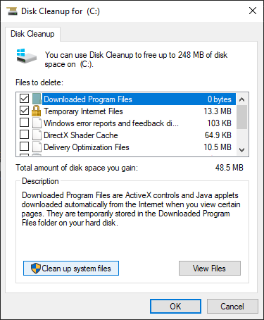 select the Clean up system files option