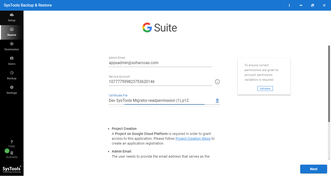 provide g suite account details