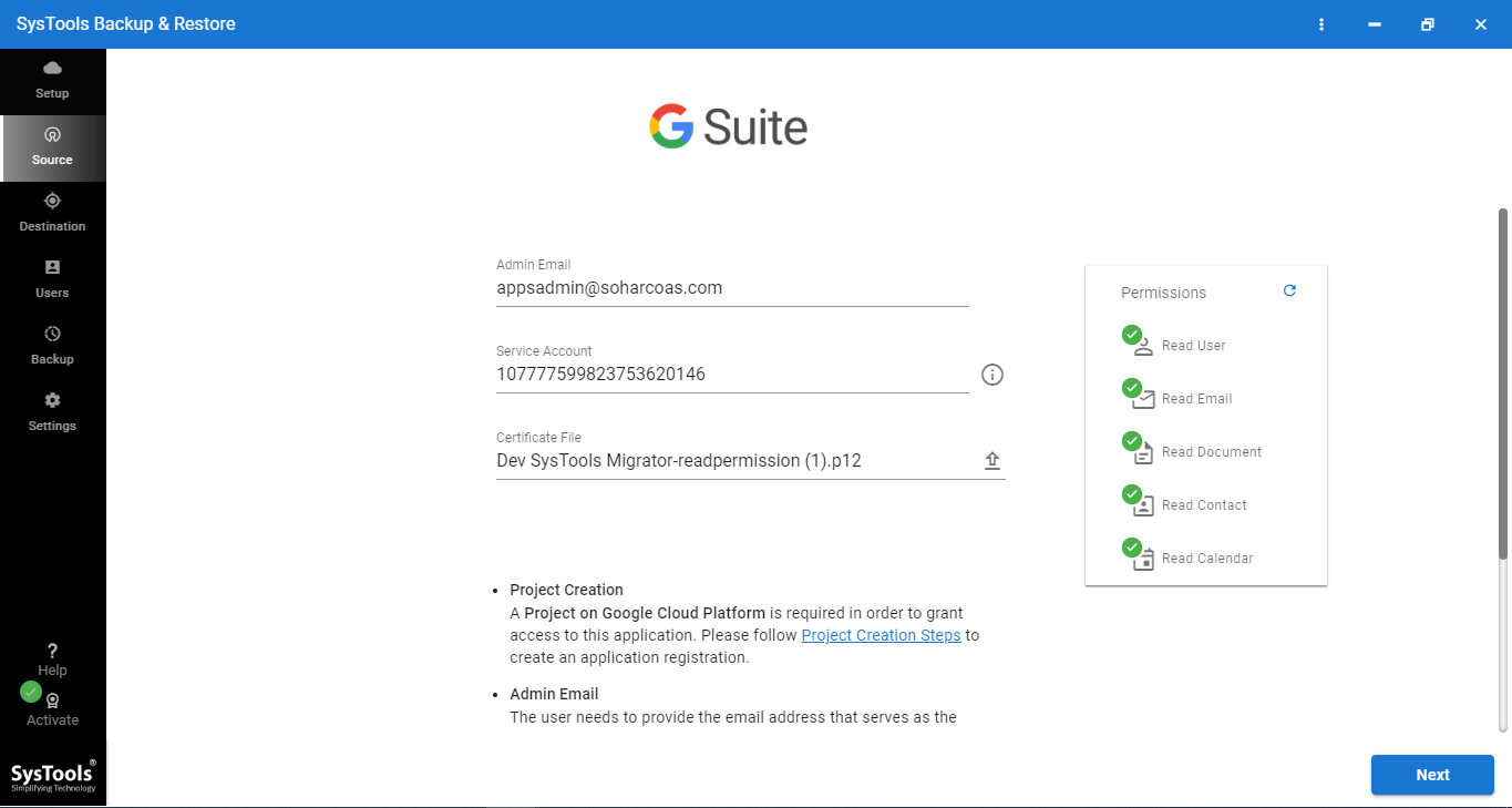 provide g suite account details