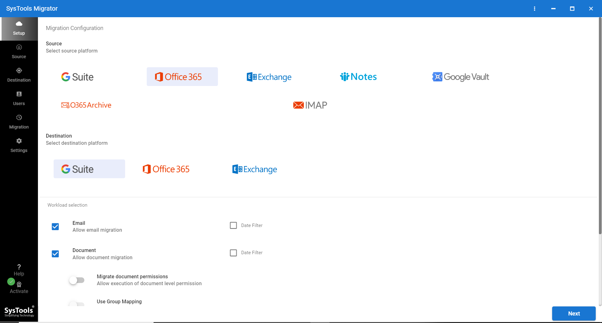 run o365 to g suite migration tool
