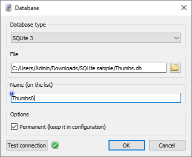 test connection for SQLite to CSV