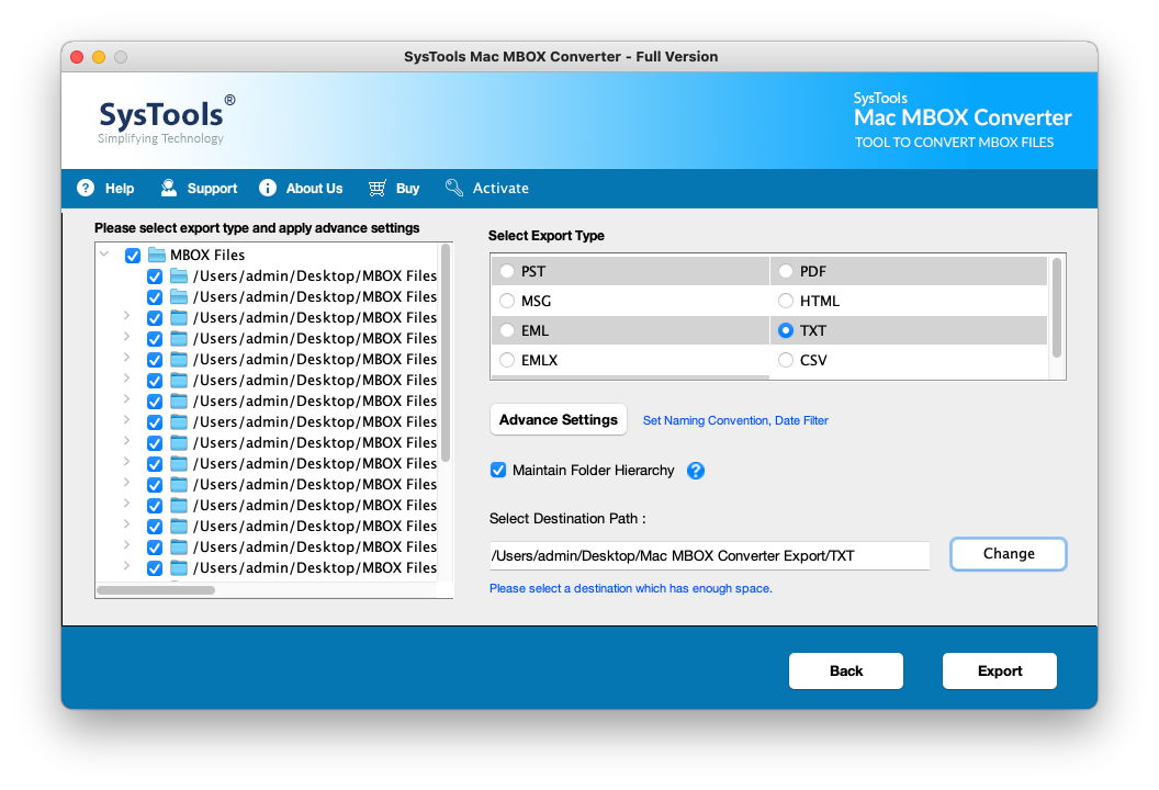 click export button