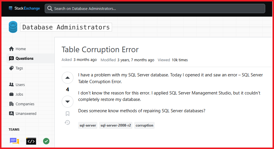 SQL Server repair table