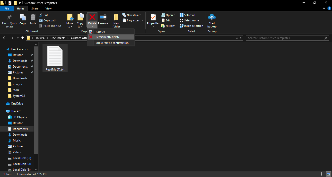 using file explorer to wipe files