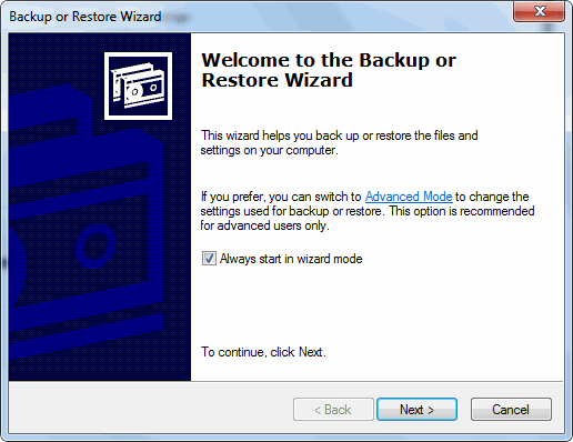 Backup or Restore Wizard