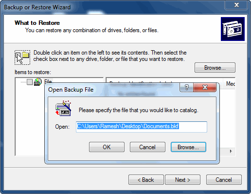 Locate .BKF File