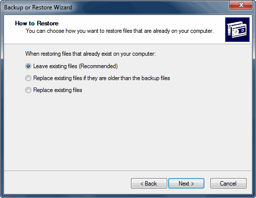 Choose Restore Options