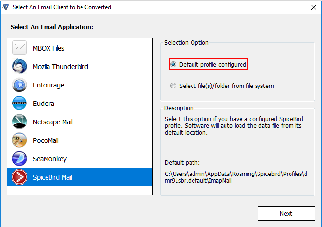 Select Spicebird Mail Client