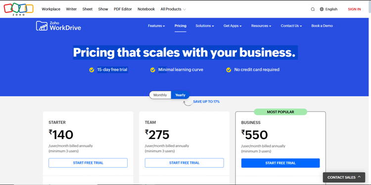 Zoho WorkDrive Pricing