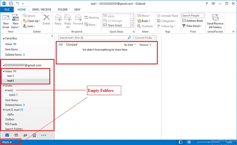 outlook pst file empty folders