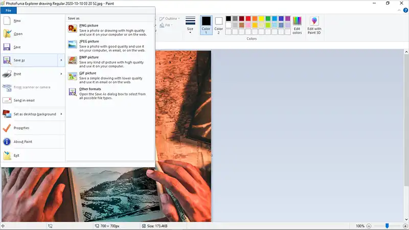 Select Save As option in Microsoft Paint to convert BMP to TIFF