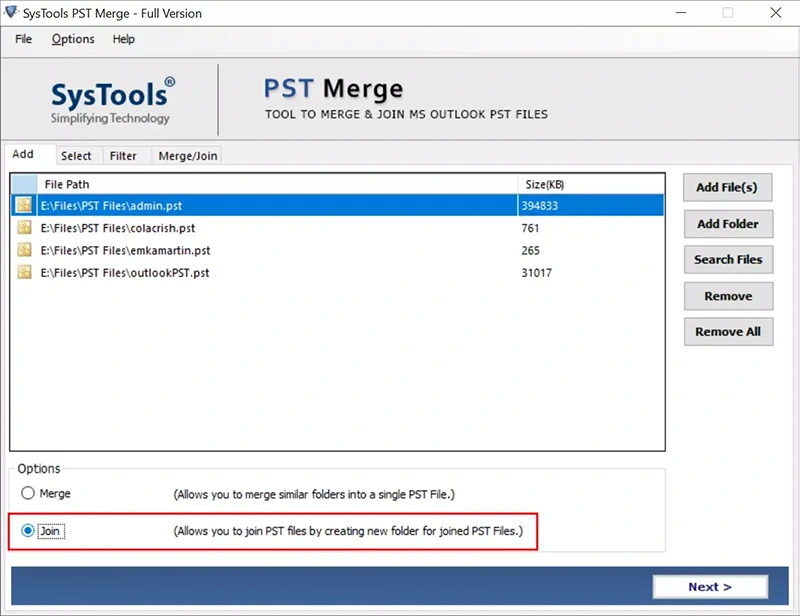 join PST files