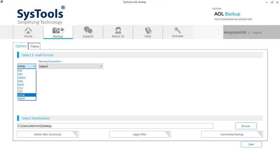 select the html format