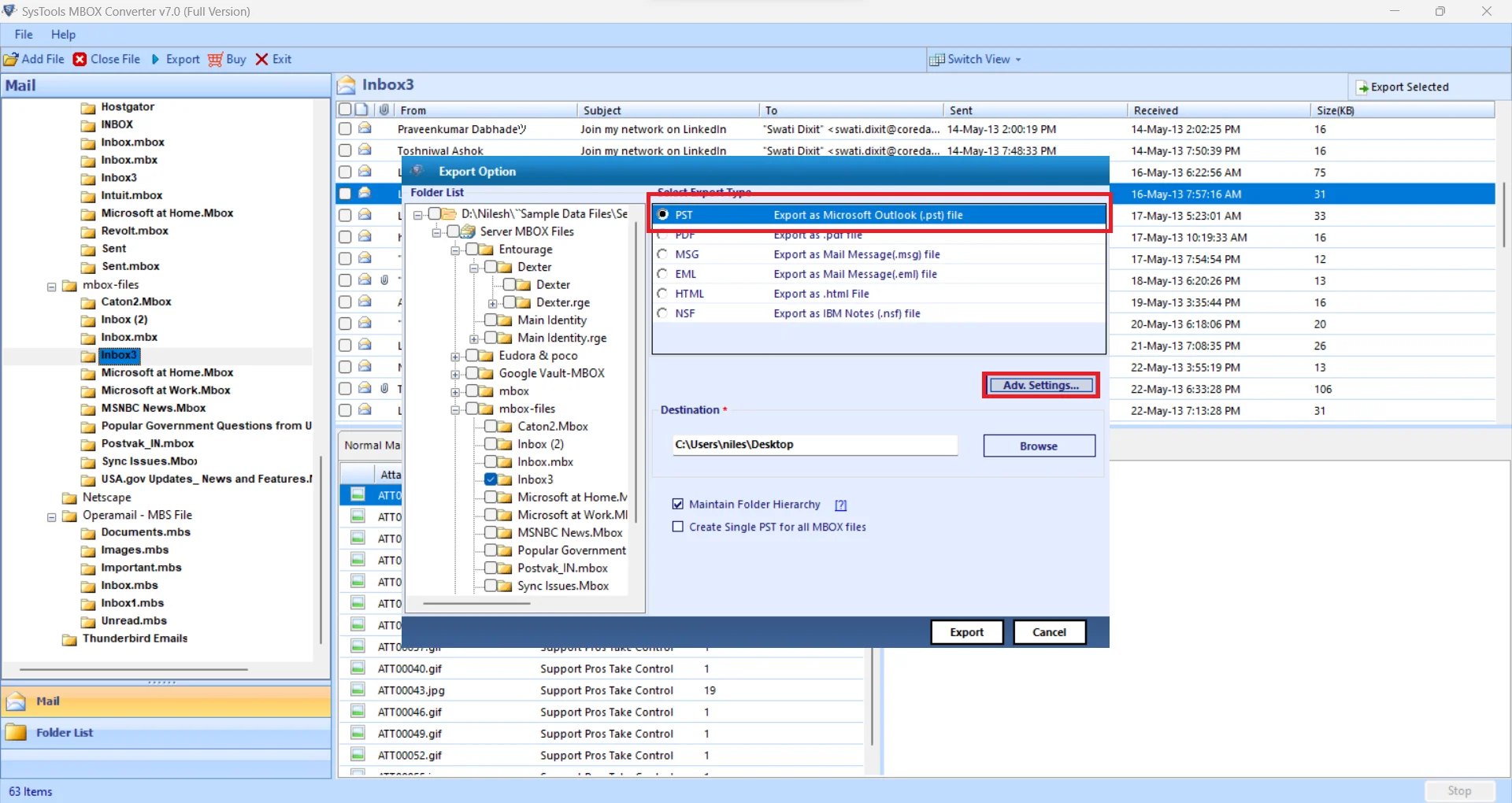 choose export option for the bat to outlook