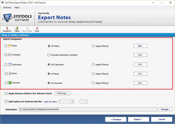 Select the Categories