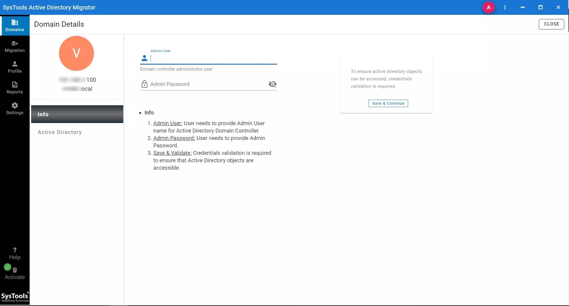 Domains Details screen