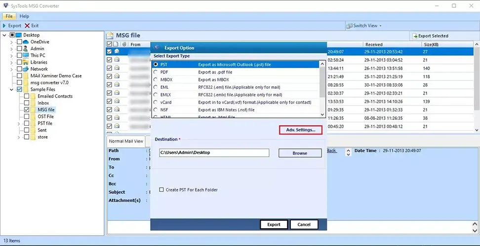 import MSG files to PST